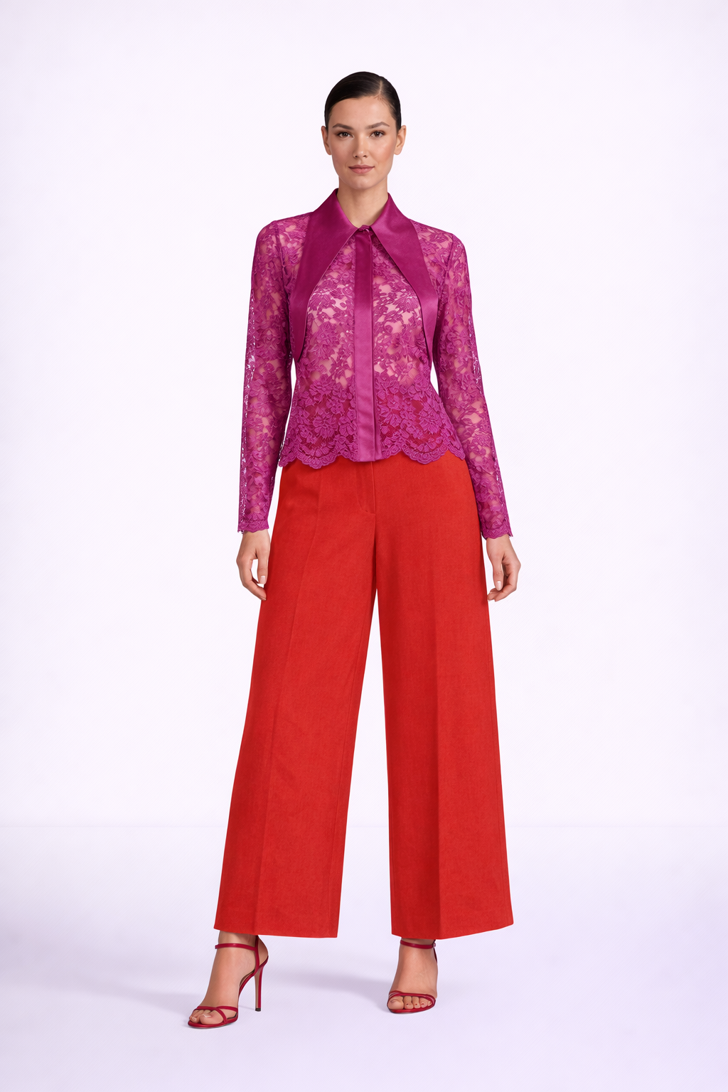 French lace blouse with oversize collar