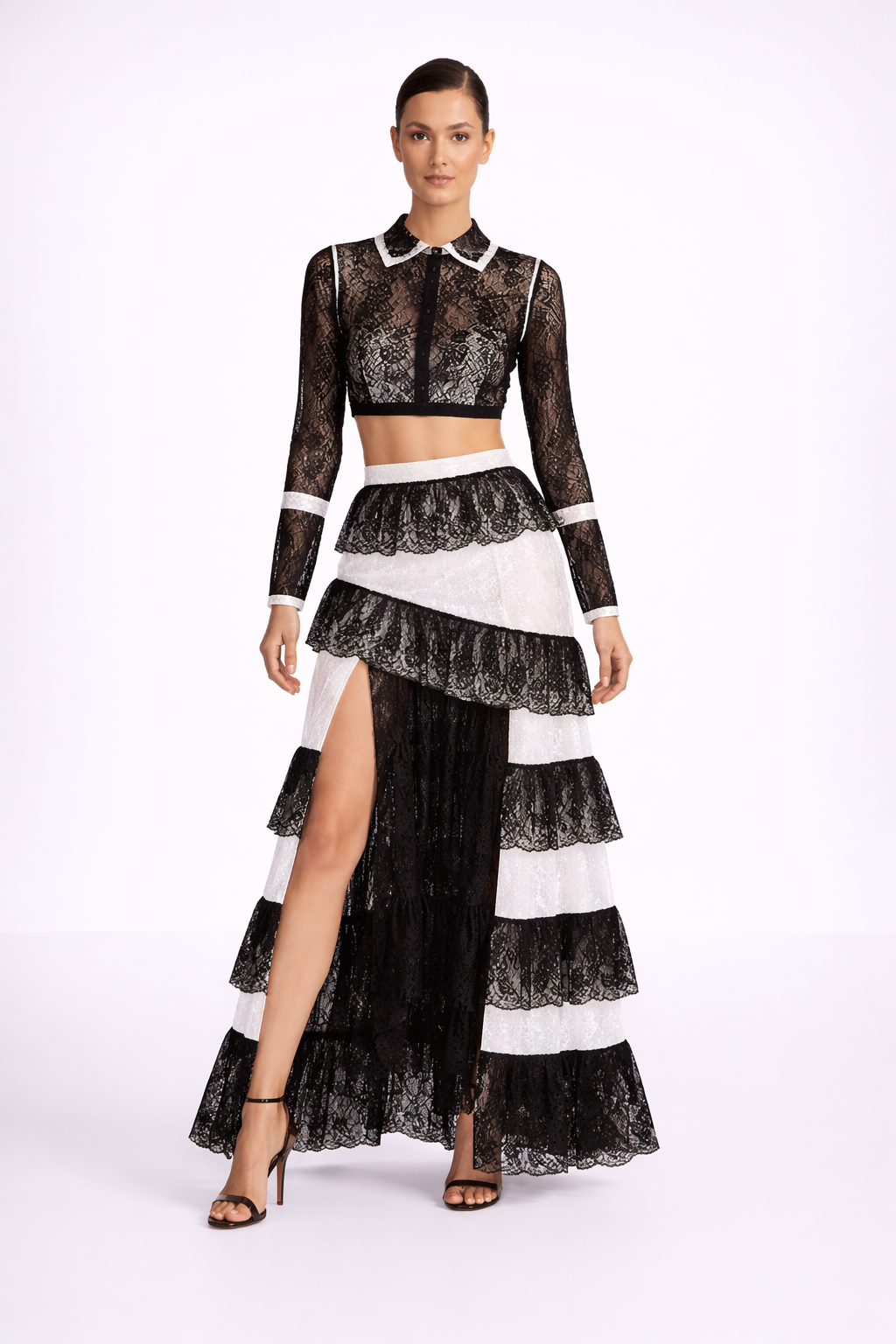 Bolero french lace asymetrci skirt with long sleeve top - set