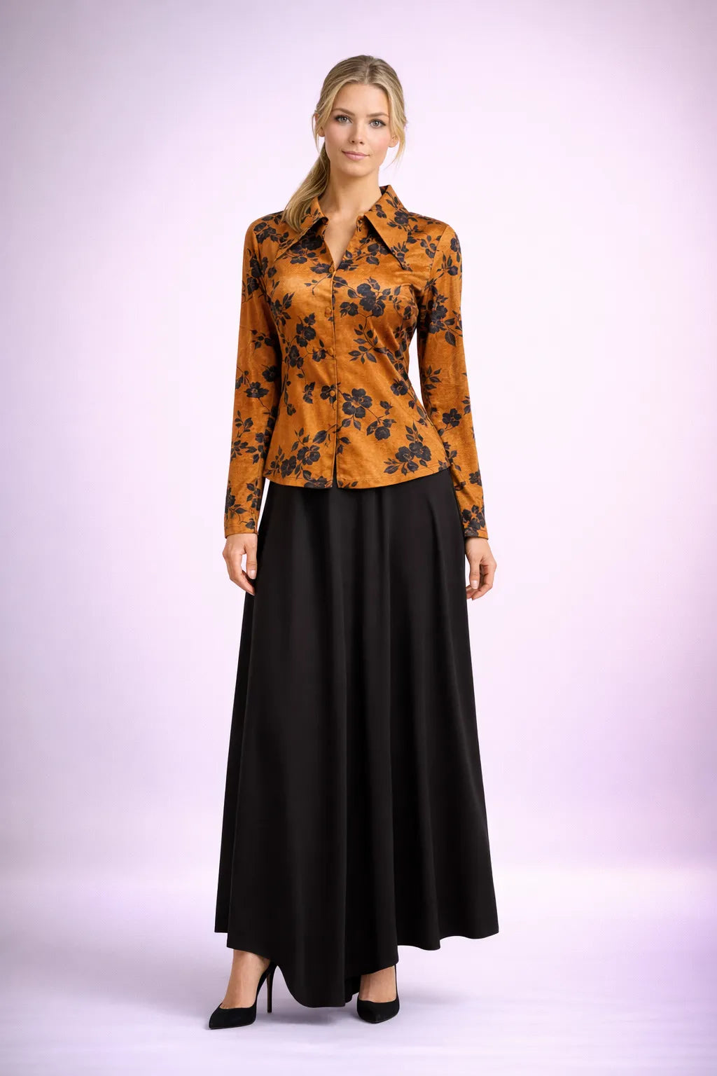 Printed italian suede long sleeve blouse