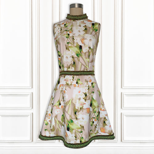 Hand-painted Orchid Stretch Italian Scuba Crepe Mini Dress - Luxury Hamptons Collection