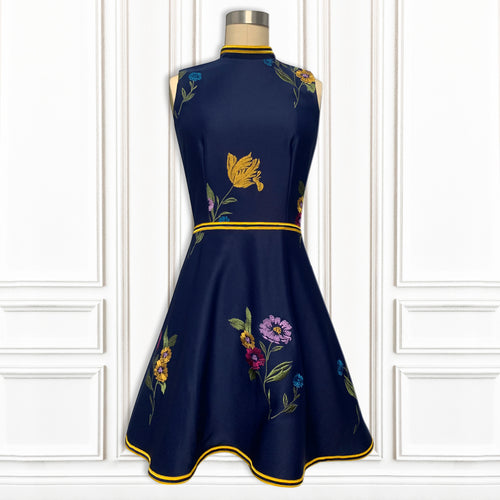 Embroidery Stretch Italian Scuba Mini Dress - Luxury Hamptons Collection