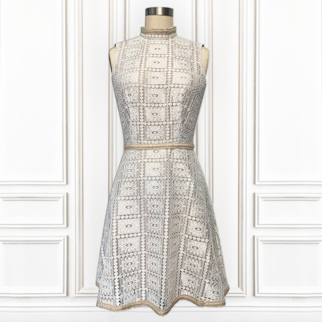 Square Metallic Lace Mini Dress - Luxury Hamptons Collection.