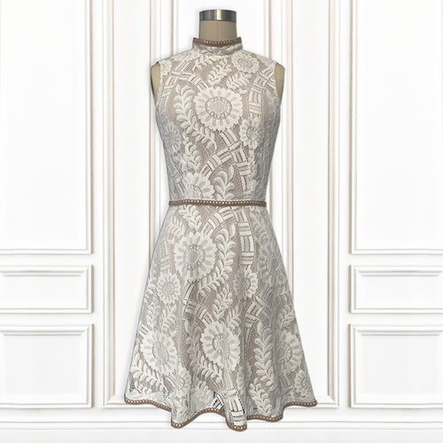 Mediterranean Floral Lace Mini Dress - Luxury Hamptons Collection.