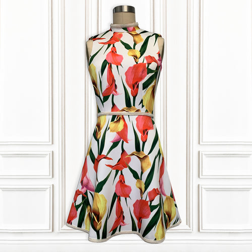 Hand-painted Lilly Italian Scuba Mini Dress with White Trim - Luxury Hamptons Collection.