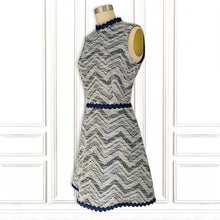 Boucle Chevron Mini Dress with Navy Trim - Luxury Resort Collection.