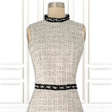 White Boucle Mini Dress with black & white stones Trim - Luxury Resort Collection.