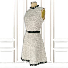White Boucle Mini Dress with black & white stones Trim - Luxury Resort Collection.