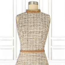 Taupe Boucle Mini Dress with Natural Cord Trim - Luxury Resort Collection.