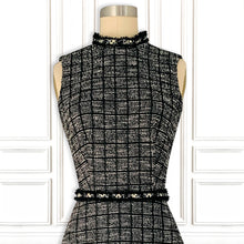 Black Boucle Mini Dress with black & white stones Trim - Luxury Resort Collection.