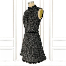 Black Boucle Mini Dress with black & white stones Trim - Luxury Resort Collection.