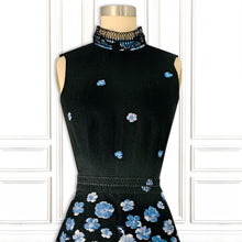 Metallic Brocade Blue Garden Mini Dress with Crochet Trim - Luxury Resort Collection.