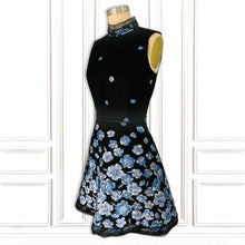 Metallic Brocade Blue Garden Mini Dress with Crochet Trim - Luxury Resort Collection.