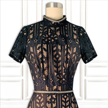 Short Sleeve Black Geo Lace Mini Dress - Luxury Hamptons Collection.