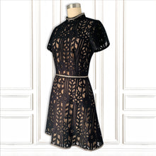 Short Sleeve Black Geo Lace Mini Dress - Luxury Hamptons Collection.