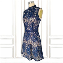 Navy Floral French Lace Mini Dress - Luxury Hamptons Collection.